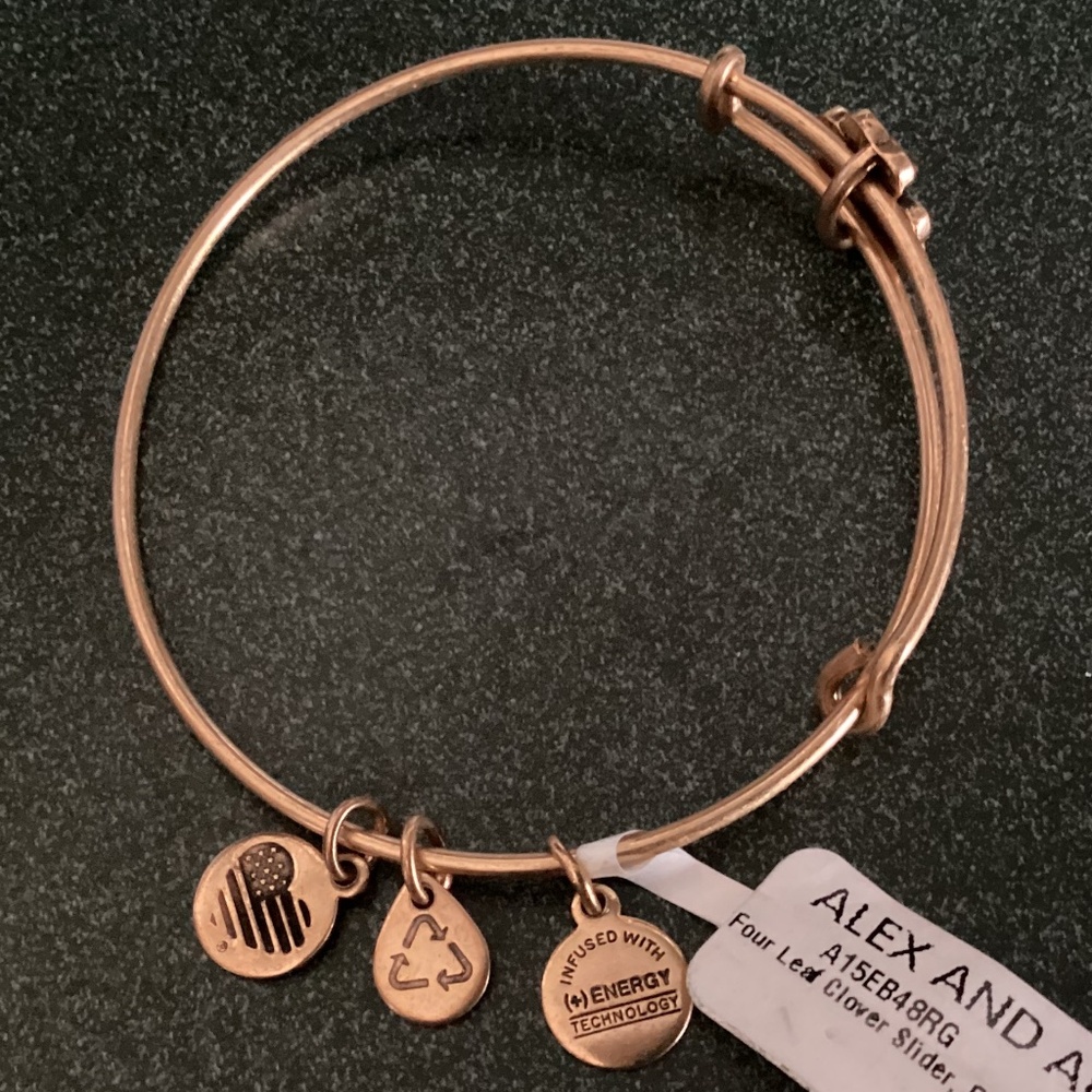 Alex and Ani Expandable Wire Bracelet Four Leaf Clover Slider New with tag